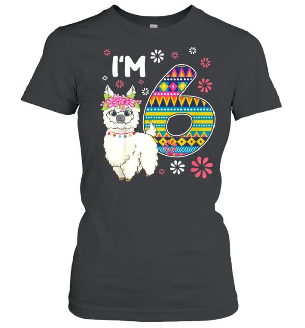 Kids birthday Llama I’m 6 year old Girl Theme 6th Bday Farm shirt