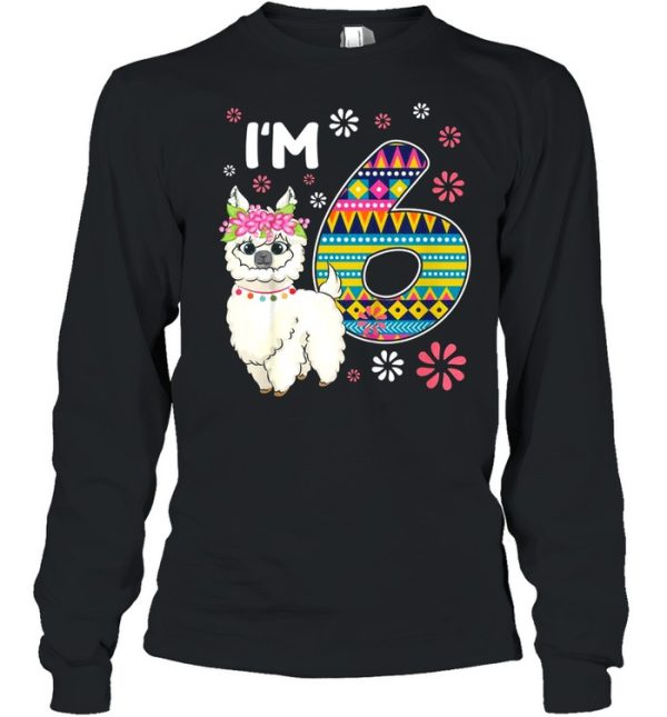 Kids birthday Llama I’m 6 year old Girl Theme 6th Bday Farm shirt