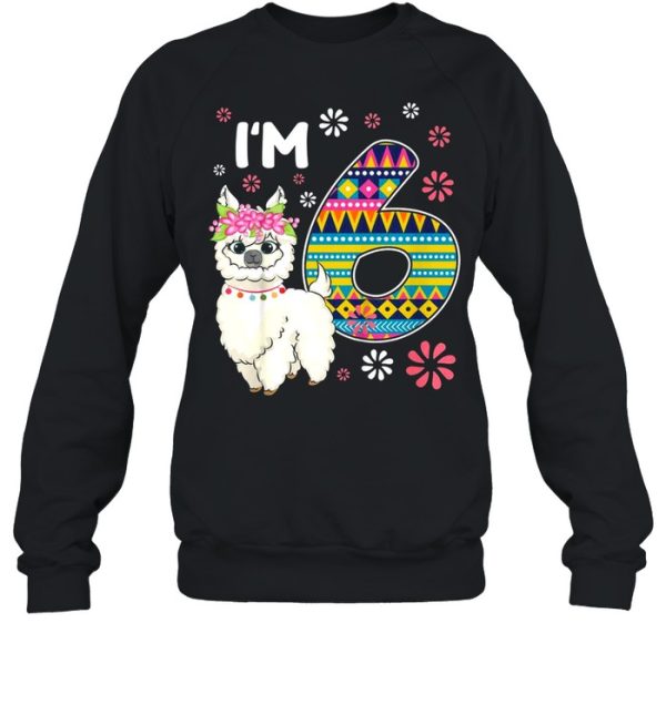 Kids birthday Llama I’m 6 year old Girl Theme 6th Bday Farm shirt