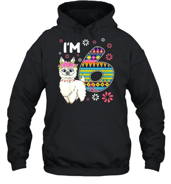 Kids birthday Llama I’m 6 year old Girl Theme 6th Bday Farm shirt