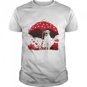 Loving Red Umbrella Yellow Labrador Christmas Sweater Shirt 1