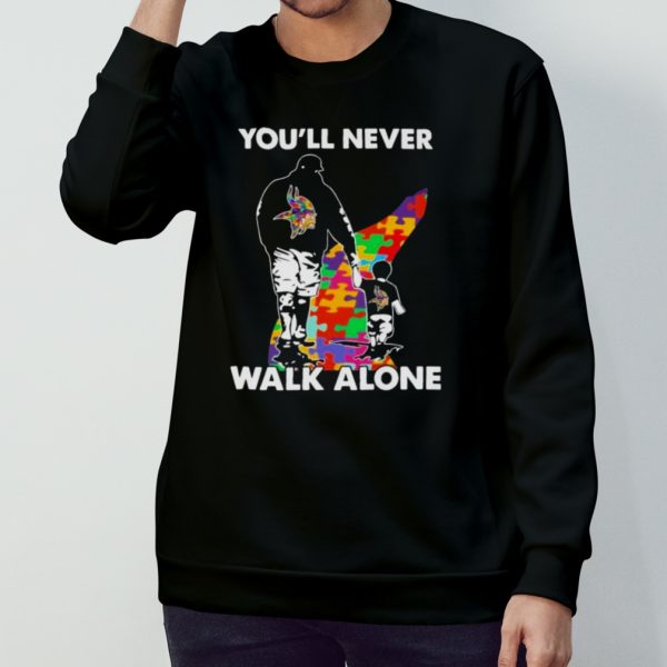 Minnesota Vikings You’ll Never Walk Alone Dad And Son Autism T-Shirt