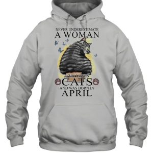 Never Underestimate A Woman Who Loves Cats And Was Born In April Butterflies Shirt 5