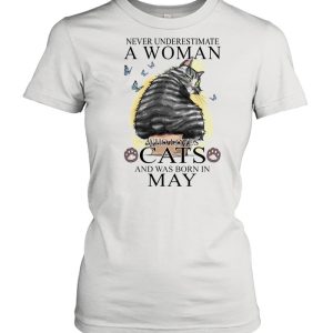 Never Underestimate A Woman Who Loves Cats And Was Born In May Butterflies shirt 2