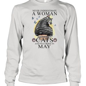 Never Underestimate A Woman Who Loves Cats And Was Born In May Butterflies shirt 3