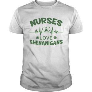Nurses Love Shenanigans Heartbeat Shamrock St Patricks Day shirt