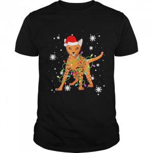 Ocicat Cat Christmas Light Christmas Cat Santa hat Shirt 1