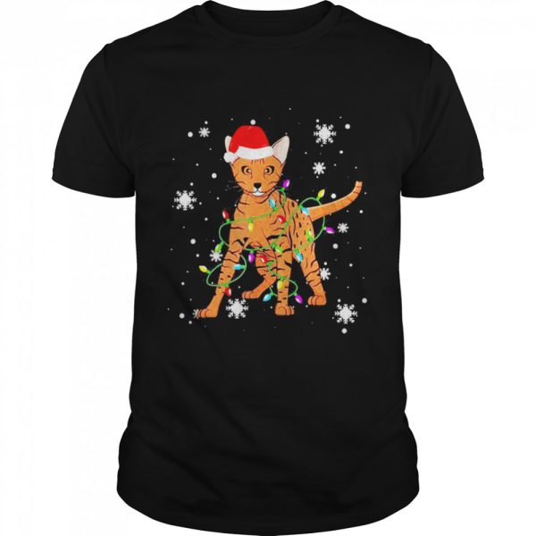 Ocicat Cat Christmas Light Christmas Cat Santa hat Shirt