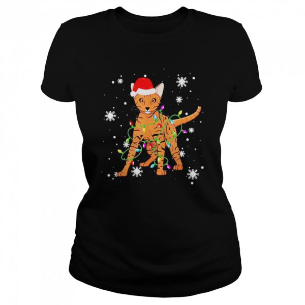 Ocicat Cat Christmas Light Christmas Cat Santa hat Shirt