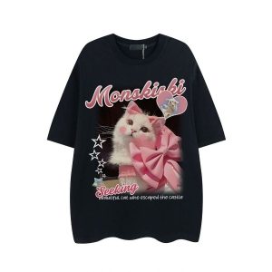 Oversize barbiecore Pink Cat T-shirt