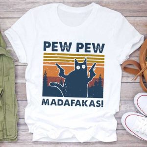 ‘Pew Pew’ Female Cartoon Cat T-Shirt