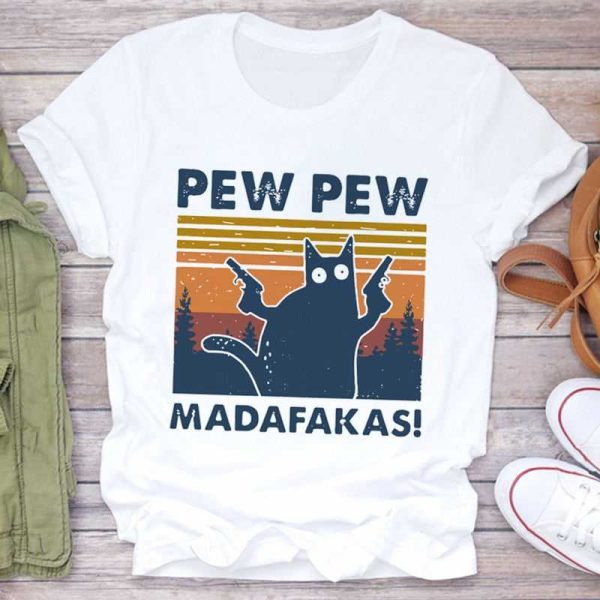 ‘Pew Pew’ Female Cartoon Cat T-Shirt