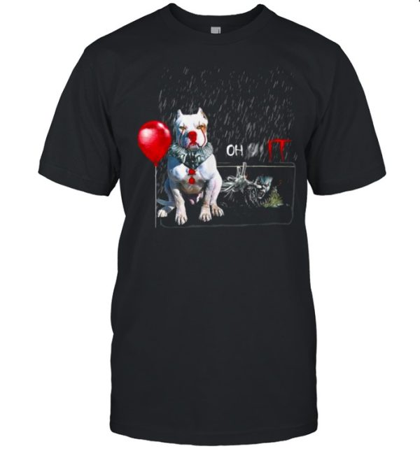 Pit Bull Dog Clown Oh It Rain Balloon Funny Halloween T-Shirt