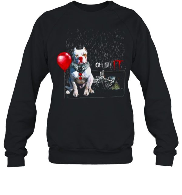 Pit Bull Dog Clown Oh It Rain Balloon Funny Halloween T-Shirt