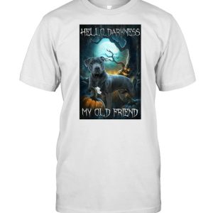 Pitbull Dog Hello Darkness My Old Friend Portrait Halloween T-shirt