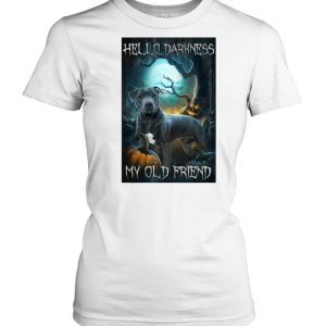 Pitbull Dog Hello Darkness My Old Friend Portrait Halloween T-shirt