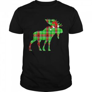 Plaid Moose Santa Hat Christmas Pajama Shirt