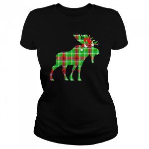 Plaid Moose Santa Hat Christmas Pajama Shirt 2