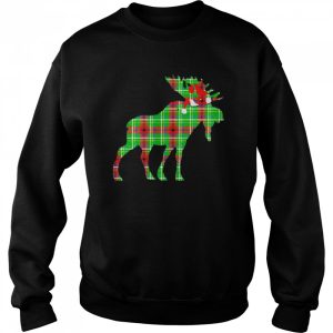 Plaid Moose Santa Hat Christmas Pajama Shirt 4