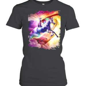 Rainbow Galaxy Cat Riding Unicorn In Space T-shirt