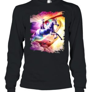 Rainbow Galaxy Cat Riding Unicorn In Space T shirt 3