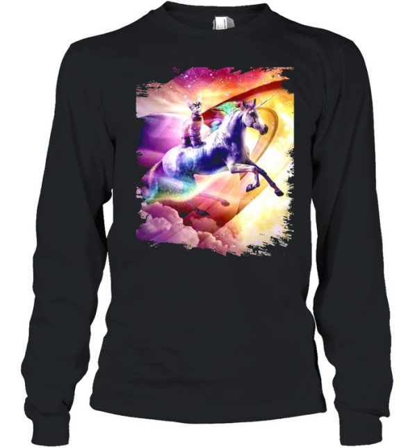 Rainbow Galaxy Cat Riding Unicorn In Space T-shirt