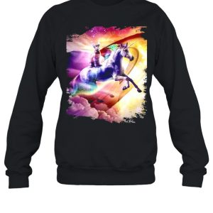 Rainbow Galaxy Cat Riding Unicorn In Space T shirt 4