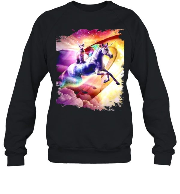 Rainbow Galaxy Cat Riding Unicorn In Space T-shirt