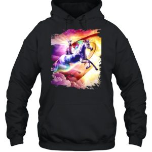 Rainbow Galaxy Cat Riding Unicorn In Space T shirt 5