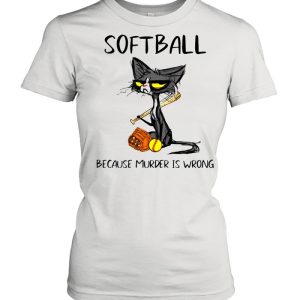 Softball Because Murder Is Wrong Black Cat Shirt 2