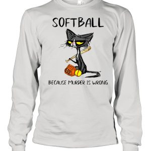 Softball Because Murder Is Wrong Black Cat Shirt 3