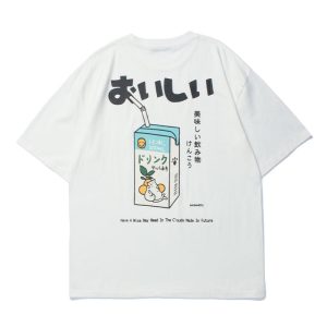 The Citrine Milk and Cat’ Japanese Design Cute Oversize T-Shirt