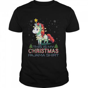 This Is My Christmas Pajama Shirt Unicorn Santa Lights T-Shirt