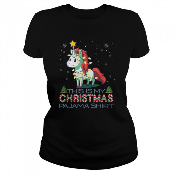 This Is My Christmas Pajama Shirt Unicorn Santa Lights T-Shirt