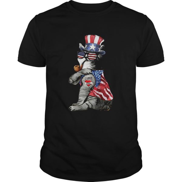 Uncle Sam Cat Tattoo I Love US Happy The 4th Of July shirt