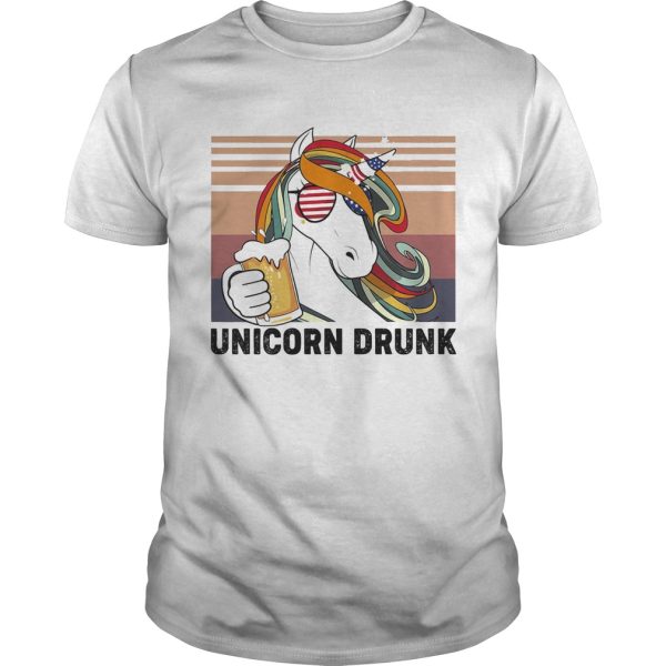 Unicorn drunk american flag independence day vintage retro shirt