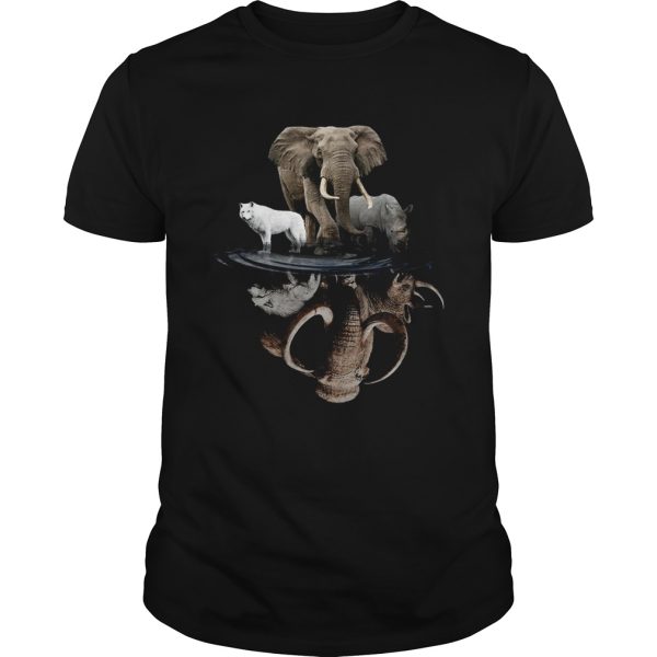 Wolf Elephant And Rhino Water Reflection shirt