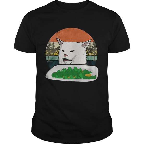 Woman Yelling Confused White Cat At Dinner Vintage shirt