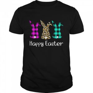 Womens Plaid Leopard Print Bunnies Easter Shirt 1