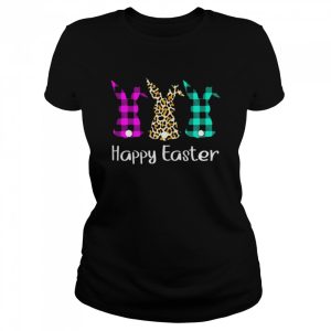 Womens Plaid Leopard Print Bunnies Easter Shirt