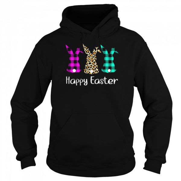 Womens Plaid Leopard Print Bunnies Easter Shirt