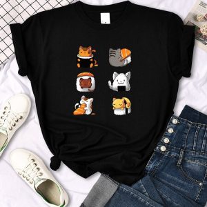 Women’s charming sushi t-shirt with cute cat