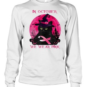 Black Cat In October We Wear Pink Halloween Breast Cancer Awareness shirt