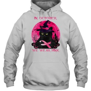 Black Cat In October We Wear Pink Halloween Breast Cancer Awareness shirt 3