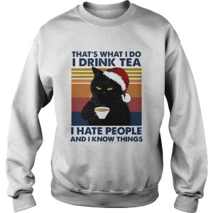 Black Cat Santa Thats What I Do I Drink Tea I Hate People And I Know Things Vintage shirt 3