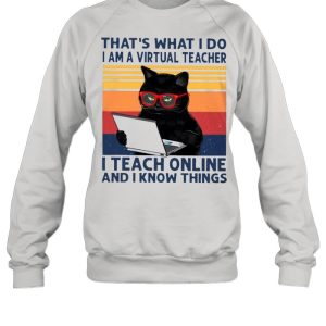 Black Cat Thats What I Do I Am A Virtual Teacher I Teach Online And I Know Things Vintage shirt 2
