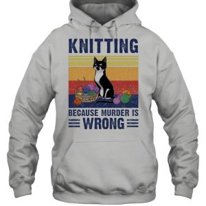 Black cat knitting because murder is wrong vintage shirt 3