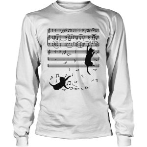 Black cat plays with music notes shirt