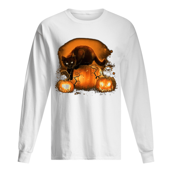 Black cat pumpkins halloween shirt