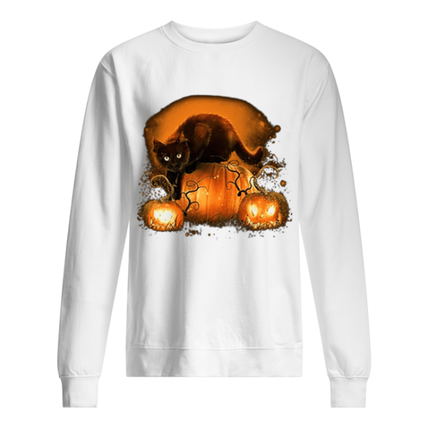 Black cat pumpkins halloween shirt